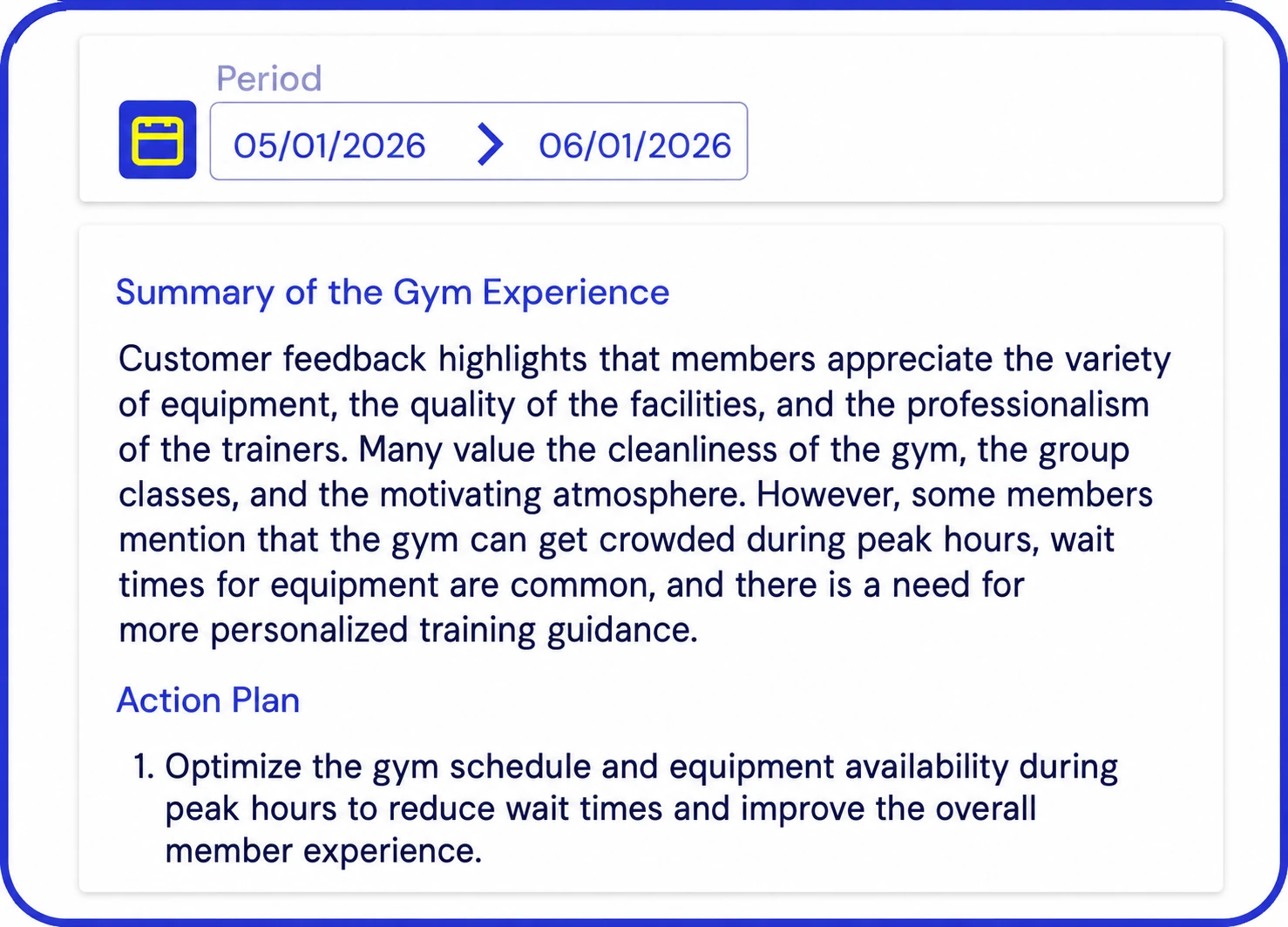 Gym action plan generated from member feedback