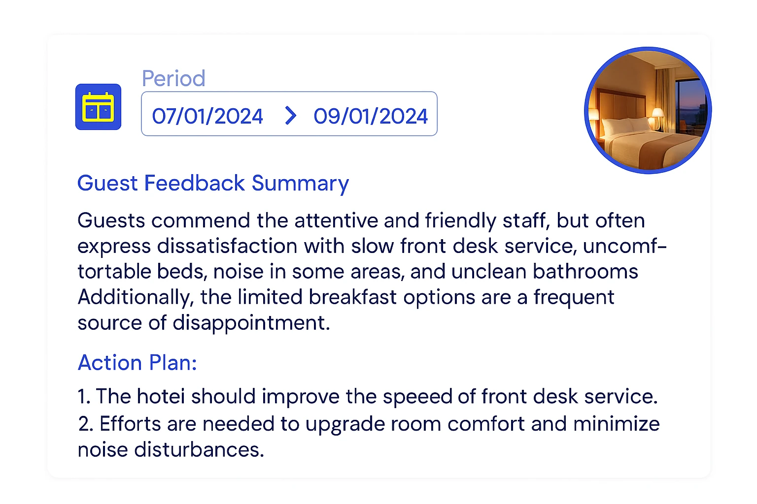 PDCA-based hospitality action plans with priorities