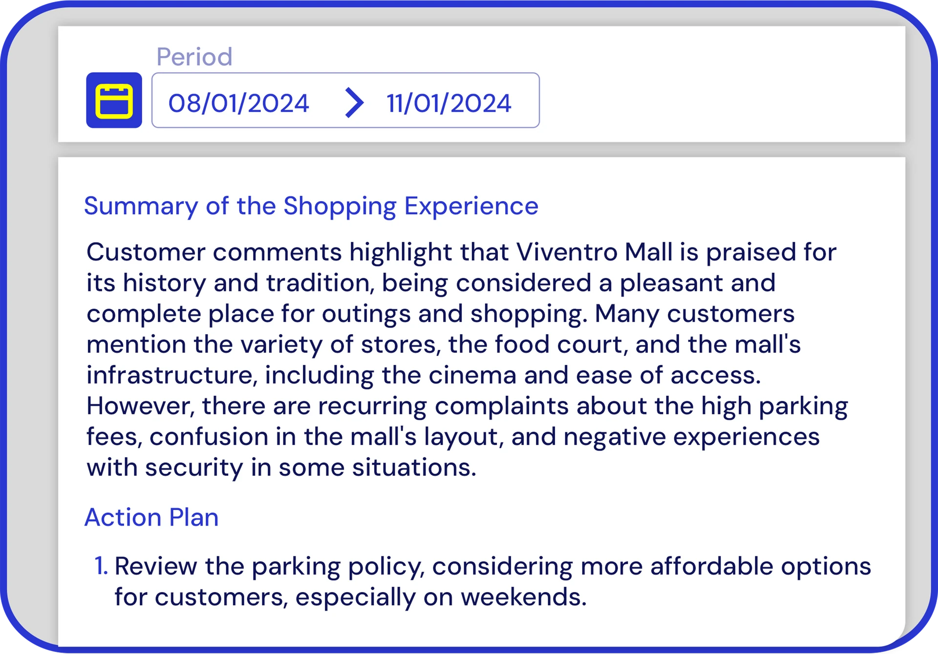 Screen of Yellow Tokens with an action plan created from customer feedback