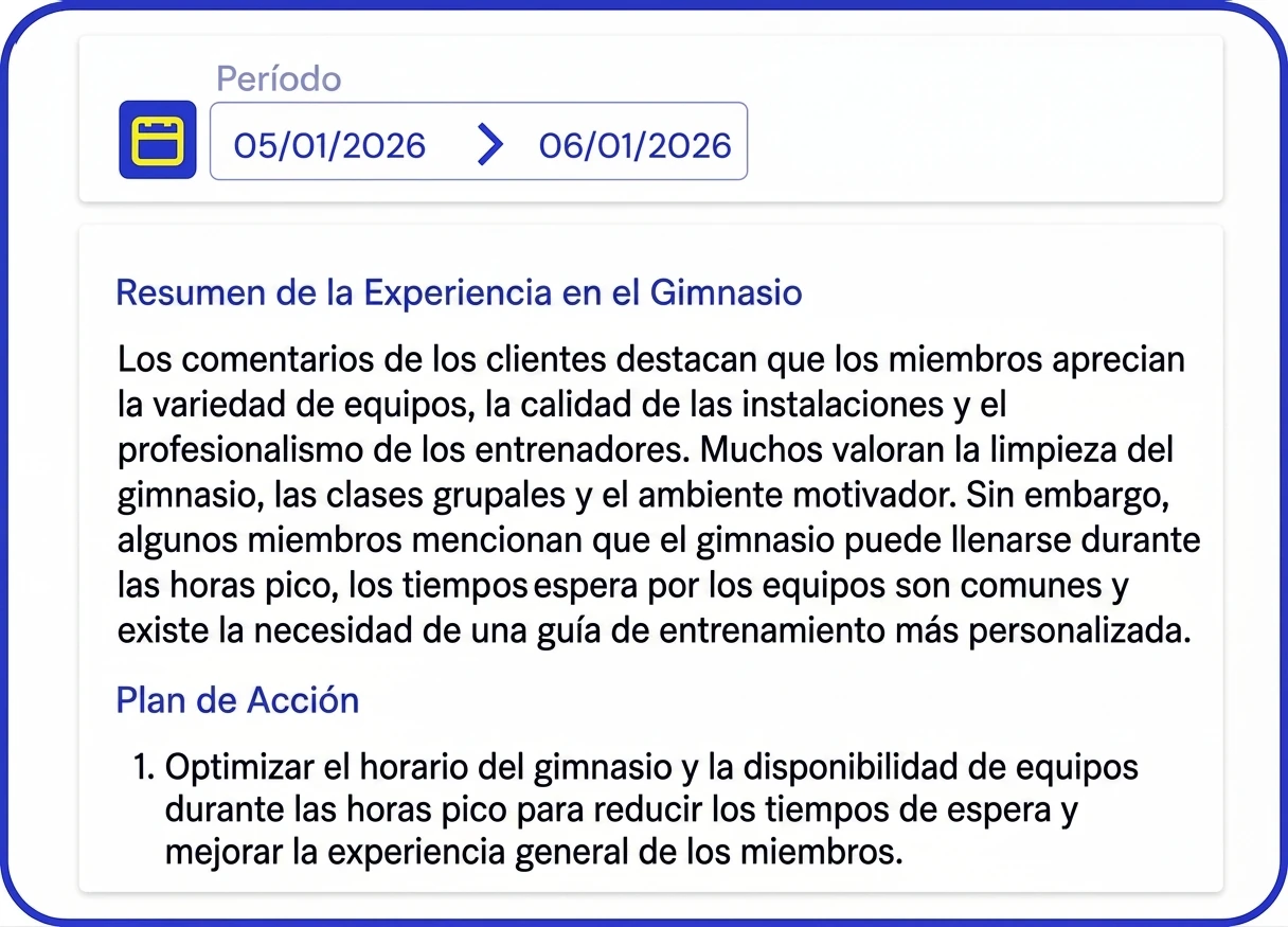 Plan de acción para gimnasio generado a partir del feedback de miembros