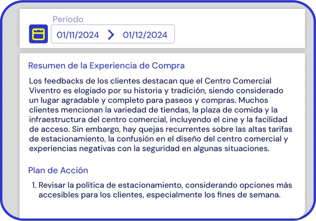 Pantalla de Yellow Tokens con un plan de acción generado a partir de feedback del cliente