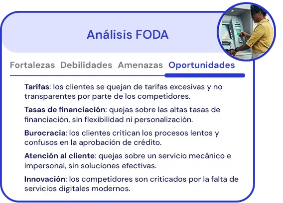 Pantalla de Yellow Tokens mostrando análisis SWOT con oportunidades de mercado