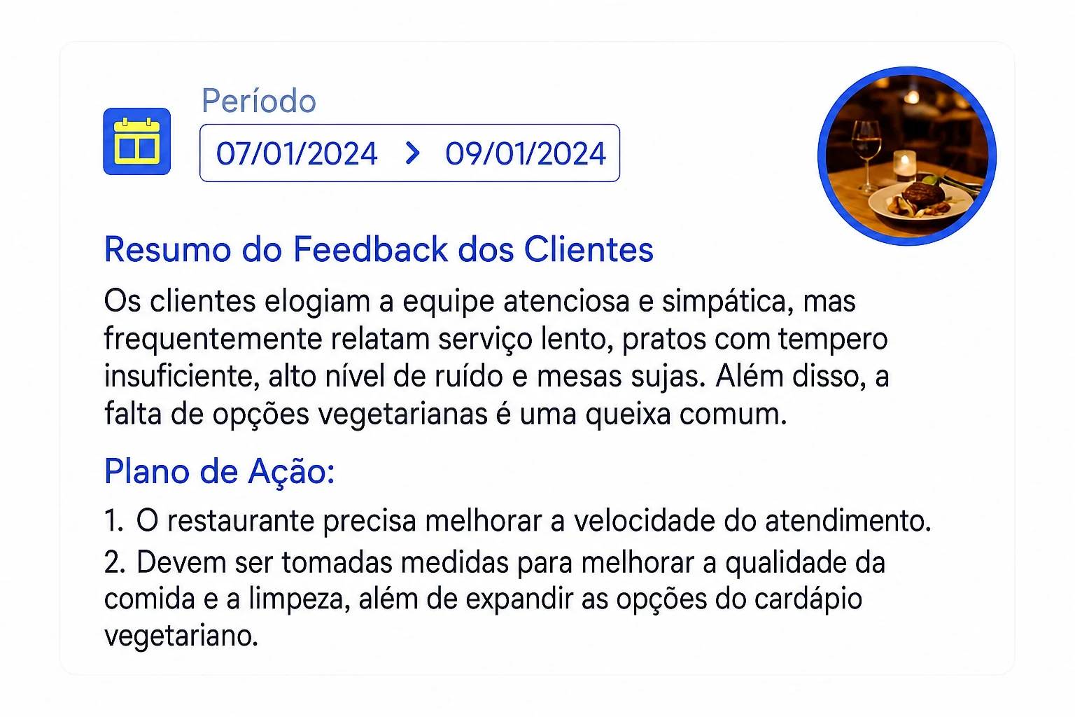 Tela da Yellow Tokens mostrando planos de ação com IA para restaurantes