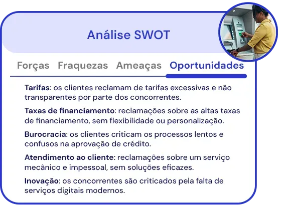 Tela da Yellow Tokens exibindo análise SWOT com oportunidades de mercado